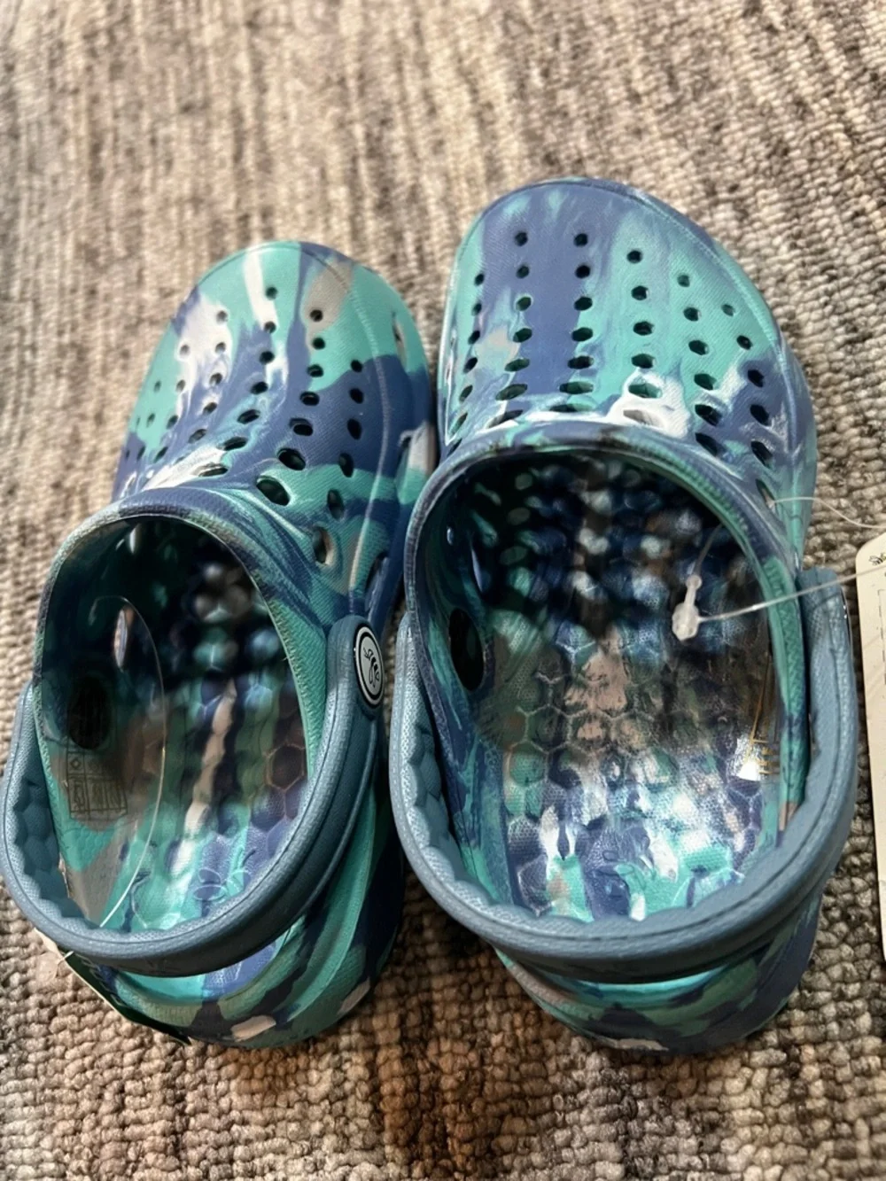 Kids' Blue Green Marble Clogs - Comfortable Waterproof Slip-On Size 8